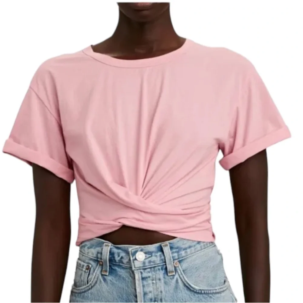 A.L.C. Josie Tie Waist Coral Pink Cotton Cropped Top Womens XS